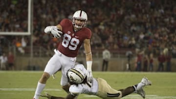 September 12, 2015; Stanford, CA, USA; Stanford Cardinal wide receiver Devon Cajuste (89) runs against Central Florida Knights defensive back Shaquill Griffin (10) during the first quarter at Stanford Stadium. Mandatory Credit: Kyle Terada-USA TODAY Sports