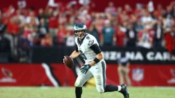 Oct 26, 2014; Glendale, AZ, USA; Philadelphia Eagles quarterback Nick Foles (9) against the Arizona Cardinals at University of Phoenix Stadium. The Cardinals defeated the Eagles 24-20. Mandatory Credit: Mark J. Rebilas-USA TODAY Sports