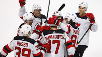 Yegor Sharangovich #17 and the New Jersey Devils. (Photo by Bruce Bennett/Getty Images)