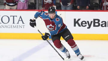 DENVER, CO - MARCH 18: Vladislav Kamenev #91 of the Colorado Avalanche skates during warm ups prior to the game against the Detroit Red Wings at the Pepsi Center on March 18, 2018 in Denver, Colorado. (Photo by Michael Martin/NHLI via Getty Images)