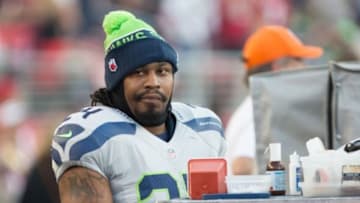 Oct 22, 2015; Santa Clara, CA, USA; Seattle Seahawks running back Marshawn Lynch (24) is seen before the game against the San Francisco 49ers at Levi