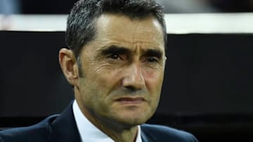 Barcelona's Spanish coach Ernesto Valverde looks on before the Spanish league football match between Valencia CF and FC Barcelona at the Mestalla stadium in Valencia on October 7, 2018. (Photo by JOSE JORDAN / AFP) (Photo credit should read JOSE JORDAN/AFP/Getty Images)