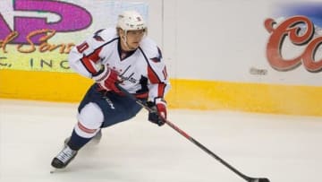 Nov 9, 2013; Glendale, AZ, USA; Washington Capitals left wing Martin Erat (10) skates against the Phoenix Coyotes during the game at Jobing.com Arena. The Coyotes defeated the Capitals 4-3 in the overtime shootout. Mandatory Credit: Jerome Miron-USA TODAY Sports