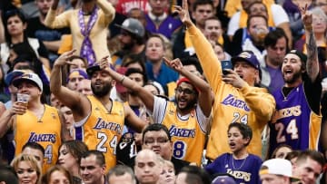 Mar 2, 2016; Denver, CO, USA; Los Angeles Lakers fans in the fourth quarter of the game against the Denver Nuggets at the Pepsi Center. The Nuggets defeated the Lakers 117-107. Mandatory Credit: Isaiah J. Downing-USA TODAY Sports