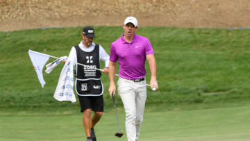 THOUSAND OAKS, CALIFORNIA - OCTOBER 22: Rory McIlroy of Northern Ireland reacts to his par on the first green during the first round of the Zozo Championship @ Sherwood on October 22, 2020 in Thousand Oaks, California. (Photo by Harry How/Getty Images)