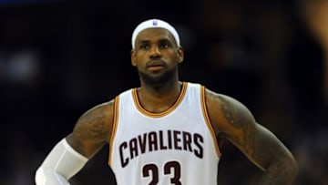 Nov 10, 2014; Cleveland, OH, USA; Cleveland Cavaliers forward LeBron James (23) during the fourth quarter against the New Orleans Pelicans at Quicken Loans Arena. The Cavaliers beat the Pelicans 118-111. Mandatory Credit: Ken Blaze-USA TODAY Sports