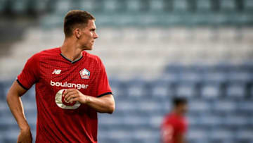 Lille's Dutch midfielder Sven Botman reacts during an international club friendly football match between SL Benfica and Lille OSC at the Algarve stadium in Portimao on July 22, 2021. (Photo by PATRICIA DE MELO MOREIRA / AFP) (Photo by PATRICIA DE MELO MOREIRA/AFP via Getty Images)