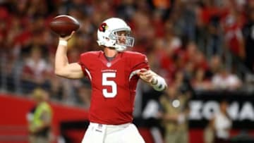 Nov 9, 2014; Glendale, AZ, USA; Arizona Cardinals quarterback Drew Stanton throws a pass in the second half against the St. Louis Rams at University of Phoenix Stadium. The Cardinals defeated the Rams 31-14. Mandatory Credit: Mark J. Rebilas-USA TODAY Sports