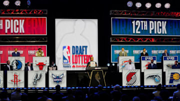 May 16, 2023; Chicago, IL, USA; A overall shot of the 2023 NBA Draft Lottery at McCormick Place West. Mandatory Credit: David Banks-USA TODAY Sports