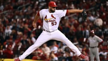 Apr 29, 2015; St. Louis, MO, USA; St. Louis Cardinals relief pitcher Jordan Walden (53) pitches against the Philadelphia Phillies in the eight inning at Busch Stadium. Mandatory Credit: Jasen Vinlove-USA TODAY Sports