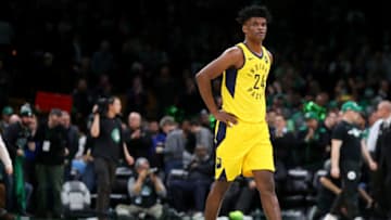 BOSTON, MASSACHUSETTS - JANUARY 09: Alize Johnson #24 of the Indiana Pacers exits the court after the game against the Boston Celtics at TD Garden on January 09, 2019 in Boston, Massachusetts. The Celtics defeat the Pacers 135-108. NOTE TO USER: User expressly acknowledges and agrees that, by downloading and or using this photograph, User is consenting to the terms and conditions of the Getty Images License Agreement. (Photo by Maddie Meyer/Getty Images)