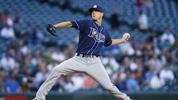 May 10, 2016; Seattle, WA, USA; Tampa Bay Rays starting pitcher Drew Smyly (33) throws against the Seattle Mariners during the first inning at Safeco Field. Mandatory Credit: Joe Nicholson-USA TODAY Sports