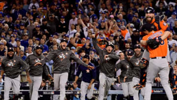 LOS ANGELES, CA - NOVEMBER 01: The Houston Astros celebrate defeating the Los Angeles Dodgers 5-1 in game seven to win the 2017 World Series at Dodger Stadium on November 1, 2017 in Los Angeles, California. (Photo by Harry How/Getty Images)
