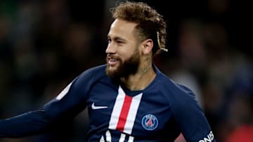 PARIS, FRANCE - DECEMBER 21: Neymar Jr of Paris Saint Germain celebrates during the French League 1 match between Paris Saint Germain v Amiens SC at the Parc des Princes on December 21, 2019 in Paris France (Photo by Angelo Blankespoor/Soccrates/Getty Images)