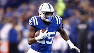 INDIANAPOLIS, IN - DECEMBER 31: Marlon Mack #25 of the Indianapolis Colts runs with the ball against the Houston Texans during the second half at Lucas Oil Stadium on December 31, 2017 in Indianapolis, Indiana. (Photo by Andy Lyons/Getty Images)