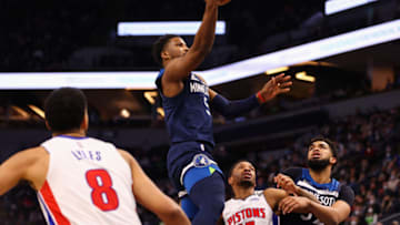 Minnesota Timberwolves guard Malik Beasley (5) shoots the ball as Detroit Pistons forward Trey Lyles (8) guards him Credit: Harrison Barden-USA TODAY Sports