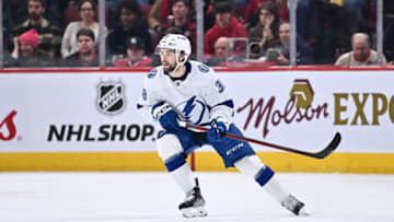 MONTREAL, CANADA - MARCH 21: Brandon Hagel #38 of the Tampa Bay Lightning skates during the first period against the Montreal Canadiens at Centre Bell on March 21, 2023 in Montreal, Quebec, Canada. The Montreal Canadiens defeated the Tampa Bay Lightning 3-2. (Photo by Minas Panagiotakis/Getty Images)