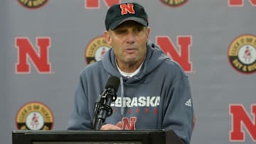 LINCOLN, NE - NOVEMBER 24: Head coach Mike Riley of the Nebraska Cornhuskers address the media after the game against the Iowa Hawkeyes at Memorial Stadium on November 24, 2017 in Lincoln, Nebraska. (Photo by Steven Branscombe/Getty Images)
