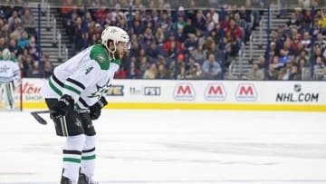 Dec 29, 2015; Columbus, OH, USA; Dallas Stars defenseman Jason Demers (4) against the Columbus Blue Jackets at Nationwide Arena. The Jackets won 6-3. Mandatory Credit: Aaron Doster-USA TODAY Sports