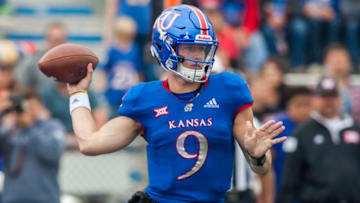 LAWRENCE, KS - SEPTEMBER 29: Kansas Jayhawks quarterback Carter Stanley (9) prepares to pass the ball during the Big 12 matchup between the Oklahoma State Cowboys and the Kansas Jayhawks on Saturday September 29, 2018 at Memorial Stadium in Lawrence, Kansas. (Photo by Nick Tre. Smith/Icon Sportswire via Getty Images)