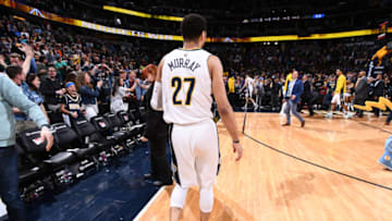 DENVER, CO - APRIL 1: Jamal Murray #27 of the Denver Nuggets exits court after the game against the Milwaukee Bucks on April 1, 2018 at the Pepsi Center in Denver, Colorado. NOTE TO USER: User expressly acknowledges and agrees that, by downloading and/or using this Photograph, user is consenting to the terms and conditions of the Getty Images License Agreement. Mandatory Copyright Notice: Copyright 2018 NBAE (Photo by Garrett Ellwood/NBAE via Getty Images)