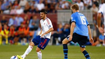 Jul 29, 2015; Denver, CO, USA; MLS All Stars forward David Villa (7) of the New York City FC controls the ball against Tottenham Hotspur defender Eric Dier (15) in the first half of the 2015 MLS All Star Game at Dick's Sporting Goods Park. Mandatory Credit: Isaiah J. Downing-USA TODAY Sports