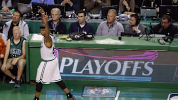 Apr 22, 2016; Boston, MA, USA; Boston Celtics guard Isaiah Thomas (4) reacts to the crowd as they take on the Atlanta Hawks during the fourth quarter in game three of the first round of the NBA Playoffs at TD Garden. The Celtics defeated the Hawks 111-103. Mandatory Credit: David Butler II-USA TODAY Sports