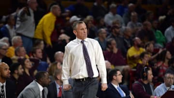 Dec 20, 2016; Tempe, AZ, USA; Arizona State Sun Devils head coach Bobby Hurley reacts against the Creighton Bluejays during the first half at Wells-Fargo Arena. Mandatory Credit: Joe Camporeale-USA TODAY Sports
