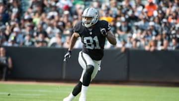 September 13, 2015; Oakland, CA, USA; Oakland Raiders tight end Mychal Rivera (81) runs a route during the fourth quarter against the Cincinnati Bengals at O.co Coliseum. The Bengals defeated the Raiders 33-13. Mandatory Credit: Kyle Terada-USA TODAY Sports