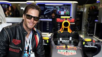 MONTREAL, QC - JUNE 12: NFL star Tom Brady visits the Red Bull Racing garage during the Canadian Formula One Grand Prix at Circuit Gilles Villeneuve on June 12, 2016 in Montreal, Canada. (Photo by Mark Thompson/Getty Images)