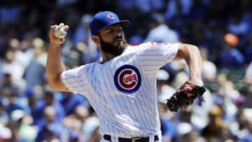 Jun 17, 2016; Chicago, IL, USA; Chicago Cubs starting pitcher Jake Arrieta (49) delivers against the Pittsburgh Pirates in the first inning at Wrigley Field. Mandatory Credit: Matt Marton-USA TODAY Sports