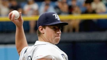 ST. PETERSBURG, FL - JUNE 29: Brendan McKay #49 of the Tampa Bay Rays delivers a pitch as he makes his first career start in the first inning of the game against the Texas Rangers at Tropicana Field on June 29, 2019 in St. Petersburg, Florida. (Photo by Joseph Garnett Jr. /Getty Images)