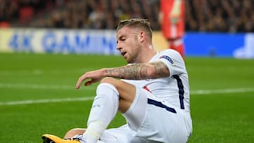 LONDON, ENGLAND - NOVEMBER 01: Toby Alderweireld of Tottenham Hotspur is injured during the UEFA Champions League group H match between Tottenham Hotspur and Real Madrid at Wembley Stadium on November 1, 2017 in London, United Kingdom. (Photo by Laurence Griffiths/Getty Images)