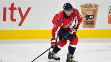 PHILADELPHIA, PA - DECEMBER 21: Washington Capitals Defenceman Matt Niskanen (2) looks to pass during a National Hockey League game between the Washington Capitals and the Philadelphia Flyers on December 21, 2016, at Wells Fargo Center Philadelphia, PA, The Flyers won in a shoot out 3-2. (Photo by Andy Lewis/Icon Sportswire via Getty Images)