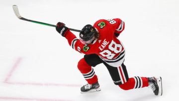 EDMONTON, ALBERTA - AUGUST 16: Patrick Kane #88 of the Chicago Blackhawks skates in warm-ups prior to the game against the Vegas Golden Knights in Game Four of the Western Conference First Round during the 2020 NHL Stanley Cup Playoffs at Rogers Place on August 16, 2020 in Edmonton, Alberta, Canada. (Photo by Jeff Vinnick/Getty Images)