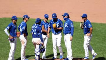 KANSAS CITY, MISSOURI - JULY 21: Jake Newberry #68 of the Kansas City Royals comes in to pitch during the 9th inning of an exhibition game against the Houston Astros at Kauffman Stadium on July 21, 2020 in Kansas City, Missouri. (Photo by Jamie Squire/Getty Images)