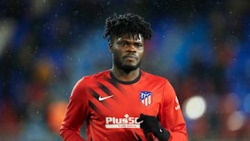 EIBAR, SPAIN - JANUARY 18: Thomas Teye Partey of Club Atletico de Madrid looks on during warm up prior to the Liga match between SD Eibar SAD and Club Atletico de Madrid at Ipurua Municipal Stadium on January 18, 2020 in Eibar, Spain. (Photo by Juan Manuel Serrano Arce/Getty Images)