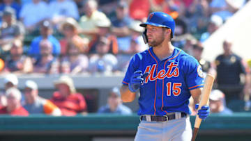 LAKELAND, FL - MARCH 01: Tim Tebow #15 of the New York Mets looks on while batting during the Spring Training game against the Detroit Tigers at Publix Field at Joker Marchant Stadium on March 1, 2019 in Lakeland, Florida. The Mets defeated the Tigers 7-1. (Photo by Mark Cunningham/MLB Photos via Getty Images)