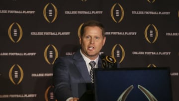 Dec 4, 2016; Grapevine, TX, USA; College football playoff selection committee chairman Kirby Hocutt speaks to the media during selection Sunday at the Gaylord Texan Hotel. Mandatory Credit: Kevin Jairaj-USA TODAY Sports