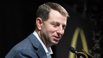 SAN JOSE, CA - JANUARY 05: Head Coach Dabo Swinney of the Clemson Tigers speaks to the media during the College Football Playoff National Championship Media Day at SAP Center on January 5, 2019 in San Jose, California. (Photo by Thearon W. Henderson/Getty Images)
