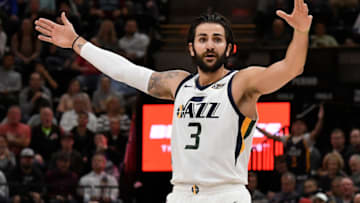 SALT LAKE CITY, UT - OCTOBER 18: Ricky Rubio #3 of the Utah Jazz gestures after a first half call during their game against the Denver Nuggets at Vivint Smart Home Arena on October 18, 2017 in Salt Lake City, Utah. (Photo by Gene Sweeney Jr./Getty Images)