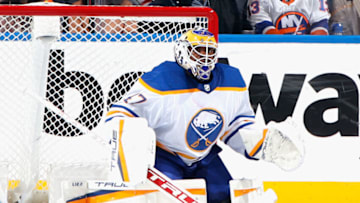 ELMONT, NEW YORK - DECEMBER 30: Malcolm Subban #47 of the Buffalo Sabres skates against the New York Islanders at the UBS Arena on December 30, 2021 in Elmont, New York. (Photo by Bruce Bennett/Getty Images)