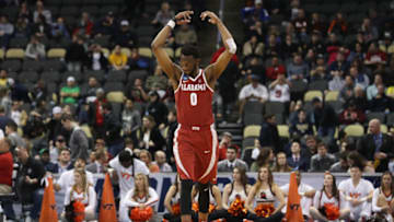 PITTSBURGH, PA - MARCH 15: Donta Hall #0 of the Alabama Crimson Tide celebrates against the Virginia Tech Hokies during the second half of the game in the first round of the 2018 NCAA Men's Basketball Tournament at PPG PAINTS Arena on March 15, 2018 in Pittsburgh, Pennsylvania. (Photo by Rob Carr/Getty Images)