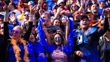 Gator fans sing “Won’t Back Down” at the beginning of the fourth quarter at Steve Spurrier Field at Ben Hill Griffin Stadium in Gainesville, FL on Saturday, November 4, 2023 in the second half. Arkansas defeated Florida 39-36 in over-time. [Doug Engle/Gainesville Sun]