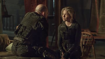 Ritchie Coster as Pope, Lynn Collins as Leah- The Walking Dead _ Season 11, Episode 4 - Photo Credit: Josh Stringer/AMC