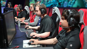 SANTA MONICA, CA - MAY 28: John Le, Marko Sosniki, Andrew Smith, Cody Altman, and Tony Chau of Maryville University are seen in the League of Legends College Championship Game between University of Toronto and Maryville University at the NA LCS Studio at Riot Games Arena on May 28, 2017 in Santa Monica, California. (Photo by Josh Lefkowitz/Getty Images)