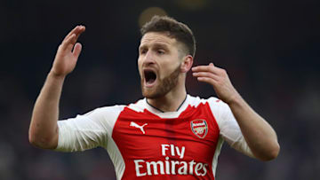 LONDON, ENGLAND - JANUARY 22: Shkodran Mustafi of Arsenal cheers during the Premier League match between Arsenal and Burnley at the Emirates Stadium on January 22, 2017 in London, England. (Photo by Julian Finney/Getty Images)