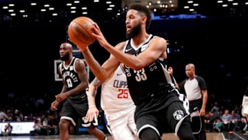 NEW YORK, NY - FEBRUARY 12: Allen Crabbe #33 of the Brooklyn Nets drives to the basket in an NBA basketball game against the Los Angeles Clippers on February 12, 2018 at Barclays Center in the Brooklyn borough of New York City. Clippers won 114-101. NOTE TO USER: User expressly acknowledges and agrees that, by downloading and/or using this Photograph, user is consenting to the terms and conditions of the Getty License agreement. Mandatory Copyright Notice (Photo by Paul Bereswill/Getty Images)