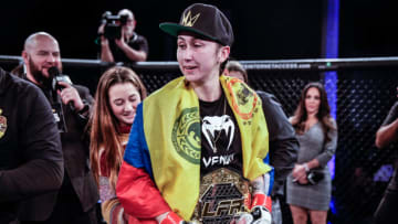Sabina Mazo after defending her LFA title at LFA 54 (Photo by Amy Kaplan)