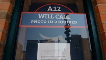 DETROIT, MICHIGAN - MARCH 25: Signs hang in windows telling fans of the regular season being delayed at Comerica Park where the Detroit Tigers were scheduled to open the season on March 30th against the Kansas City Royals on March 25, 2020 in Detroit, Michigan. Major League Baseball has delayed the season after the World Health Organization declared the coronavirus (COVID-19) a global pandemic on March 11th. (Photo by Gregory Shamus/Getty Images)
